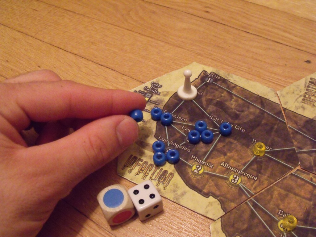 A Blue 4 is rolled, and a chain reaction begins. 